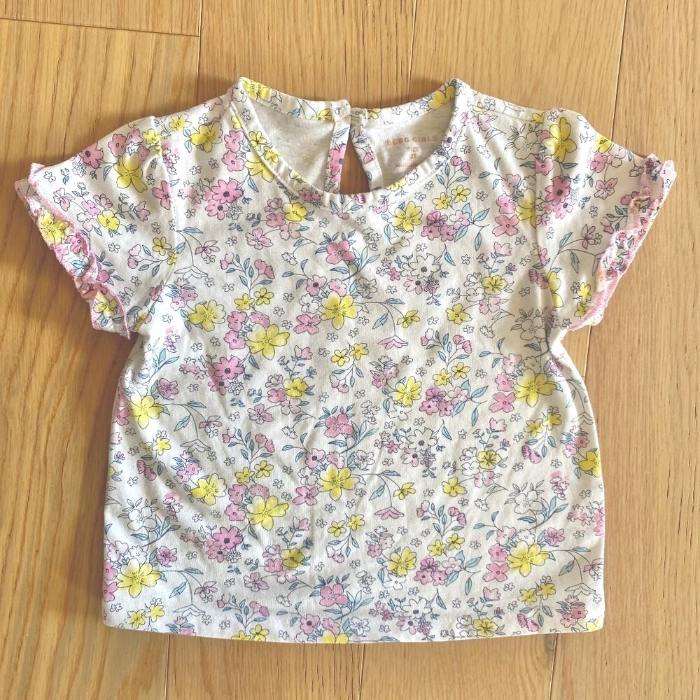 BCBG Girls Floral Print Ruffle Short Sleeve T-Shirt Size 3T Toddler